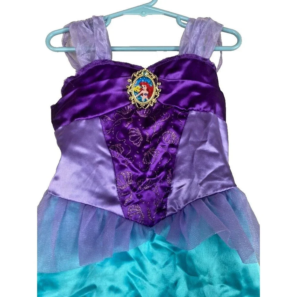 Disney Princess Ariel Little Mermaid Dress Costume w/ Crown & Purse - Size 4-6X - Picture 3 of 16